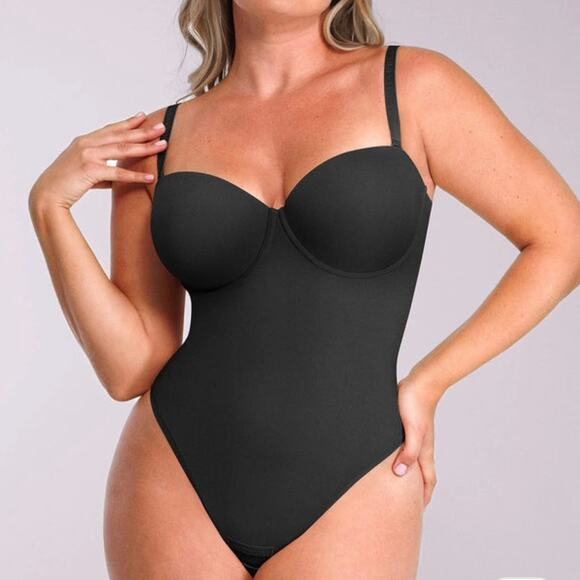NWT Shapellx Airslim Strapless Convertible Thong Bodysuit Black Medium Shapewear - Picture 1 of 11